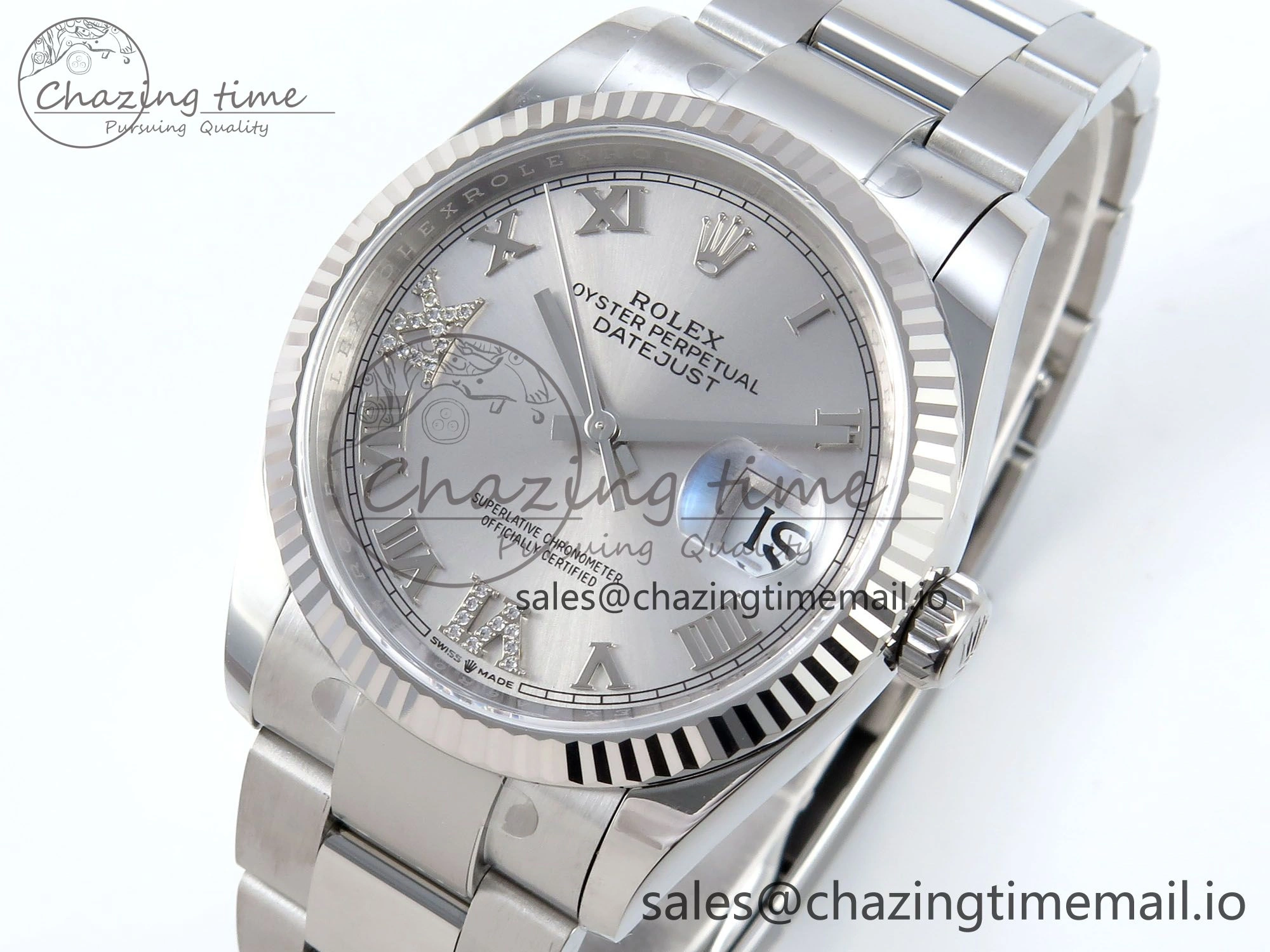 DateJust 36 126234 EWEF Best Edition Silver Roman Diamonds Dial on Oyster Bracelet A3235