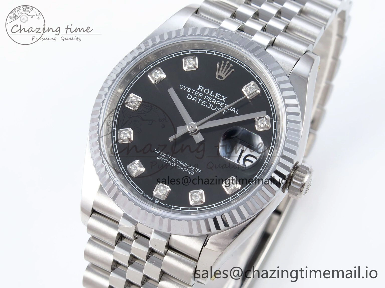 DateJust 36 126234 QF+ 1:1 Best Edition 904L Steel Black Diamonds Dial on SS Jubilee Bracelet VR3235