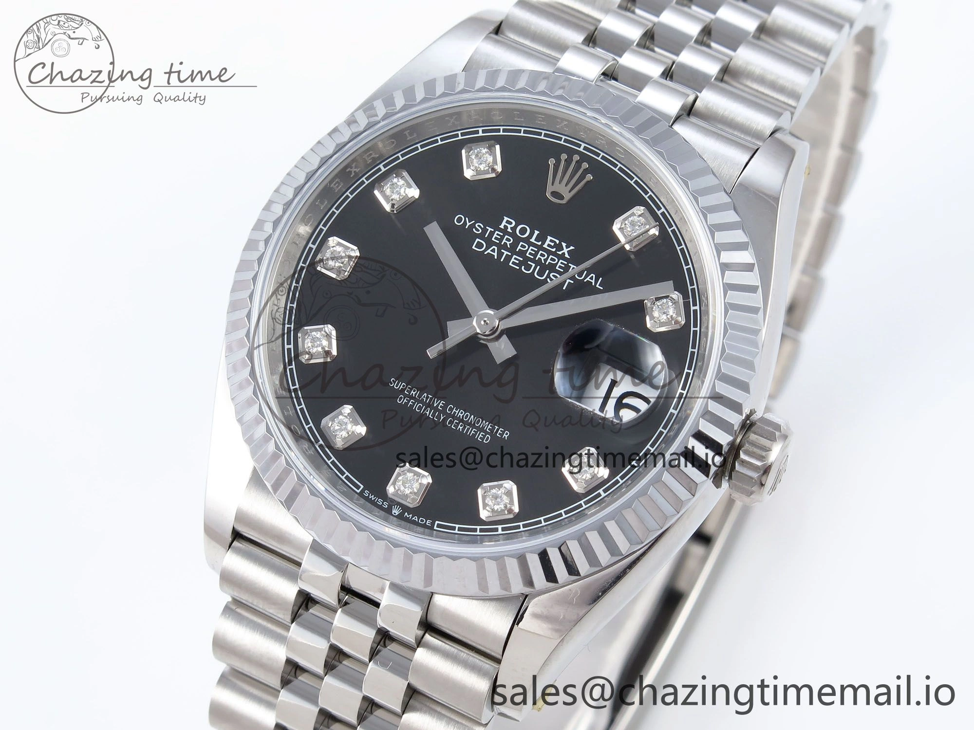 DateJust 36 126234 QF+ 1:1 Best Edition 904L Steel Black Diamonds Dial on SS Jubilee Bracelet VR3235