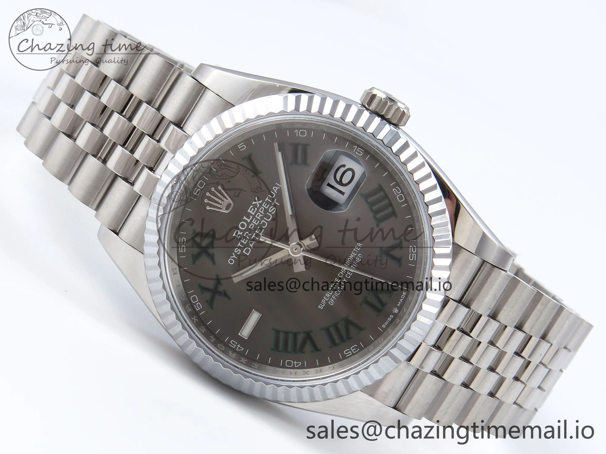 DateJust 36 126234 QF+ 1:1 Best Edition 904L Steel Gray Dial Green Roman Marker on SS Jubilee Bracelet VR3235