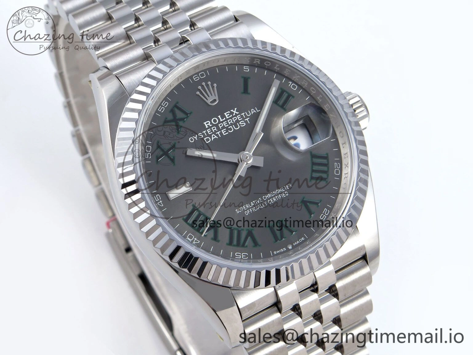 DateJust 36 126234 QF+ 1:1 Best Edition 904L Steel Gray Dial Green Roman Marker on SS Jubilee Bracelet VR3235