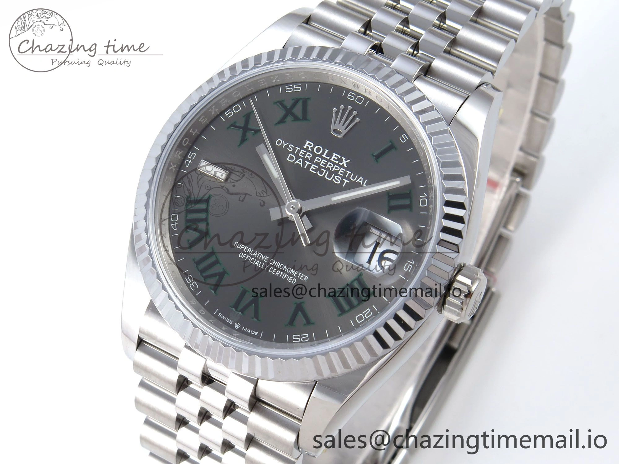 DateJust 36 126234 QF+ 1:1 Best Edition 904L Steel Gray Dial Green Roman Marker on SS Jubilee Bracelet VR3235