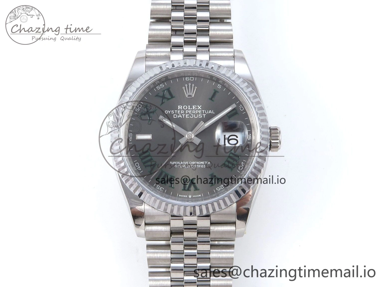 DateJust 36 126234 QF+ 1:1 Best Edition 904L Steel Gray Dial Green Roman Marker on SS Jubilee Bracelet VR3235