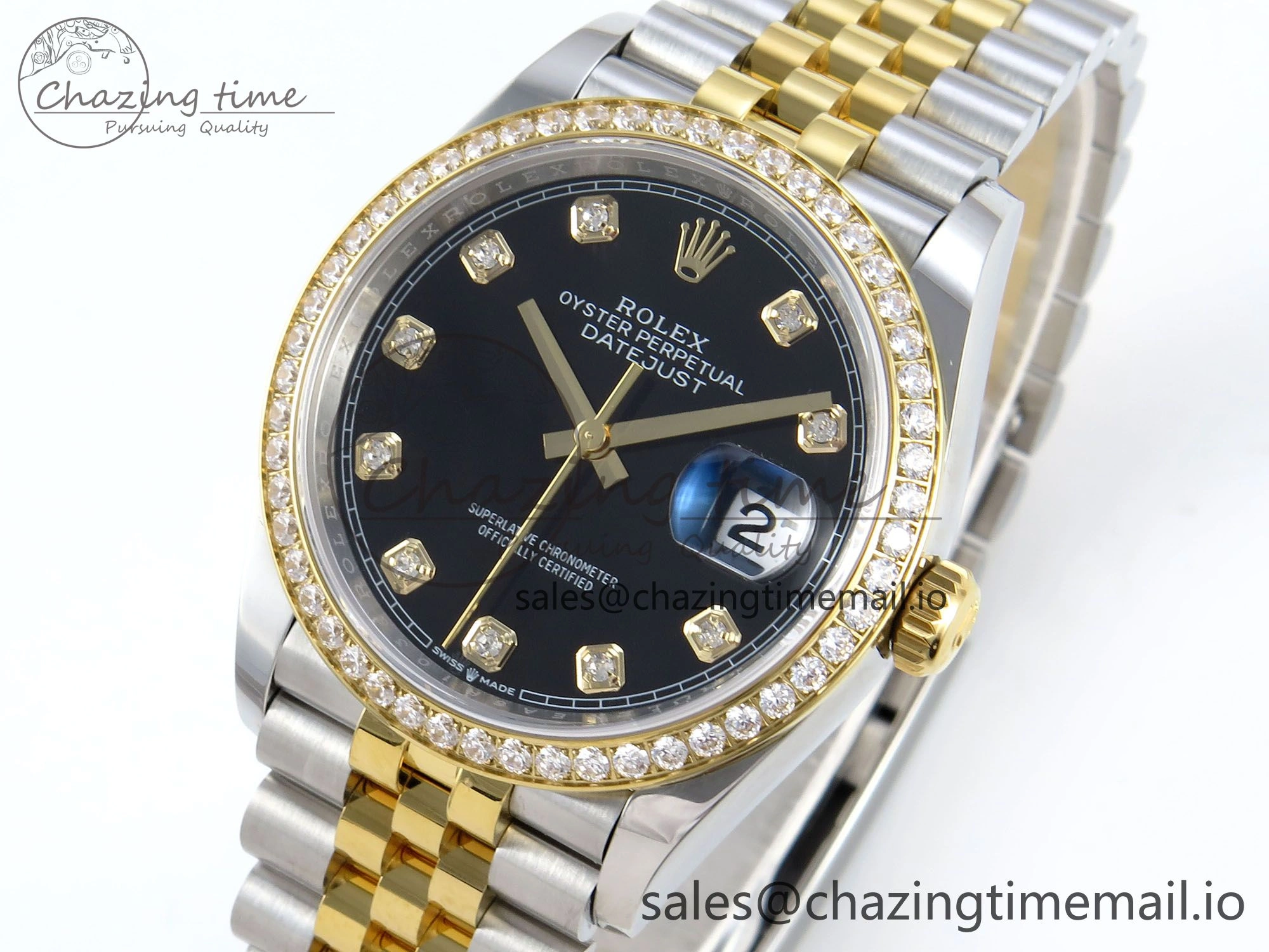 DateJust 36 126283RBR EWEF Best Edition Black Diamonds Dial on SS YG Jubilee Bracelet A3235