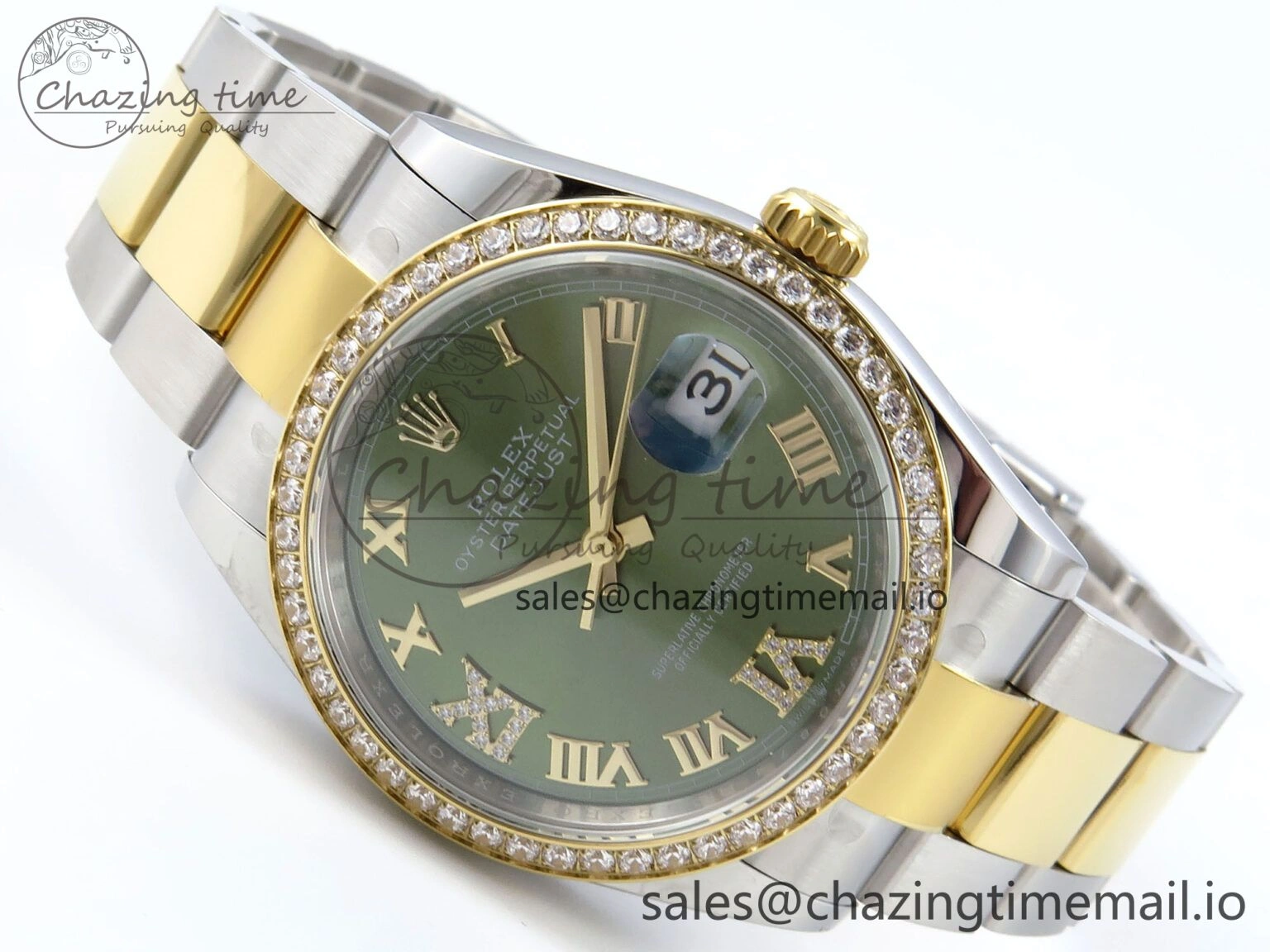 DateJust 36 126283RBR EWEF Best Edition Green Roman Diamonds Dial on SS YG Oyster Bracelet A3235