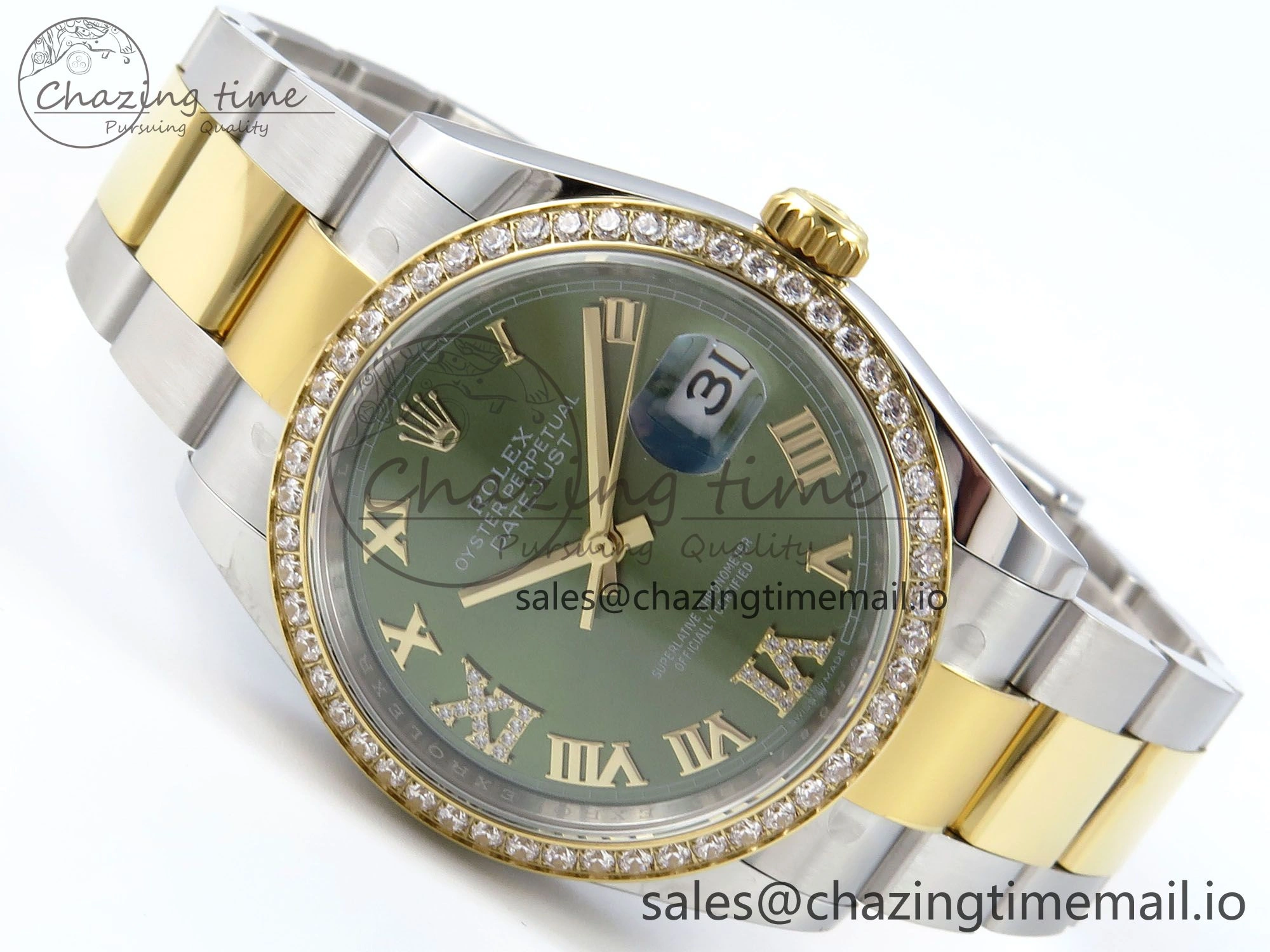 DateJust 36 126283RBR EWEF Best Edition Green Roman Diamonds Dial on SS YG Oyster Bracelet A3235