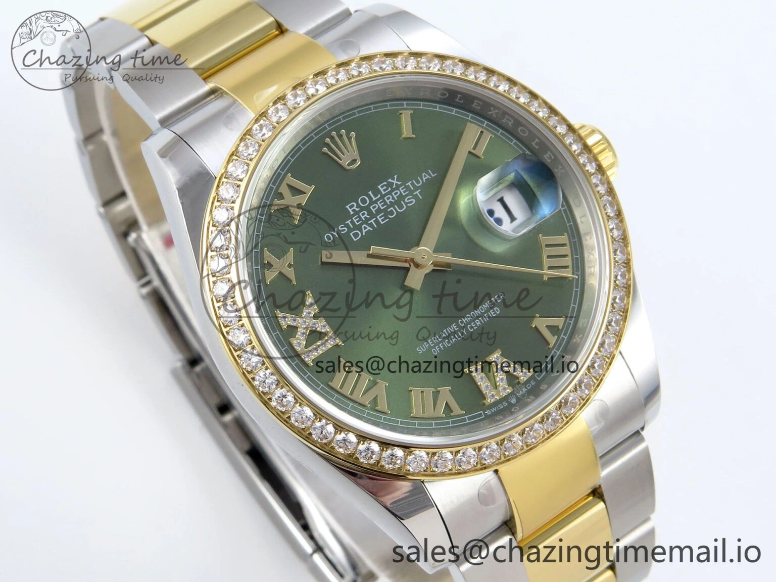 DateJust 36 126283RBR EWEF Best Edition Green Roman Diamonds Dial on SS YG Oyster Bracelet A3235
