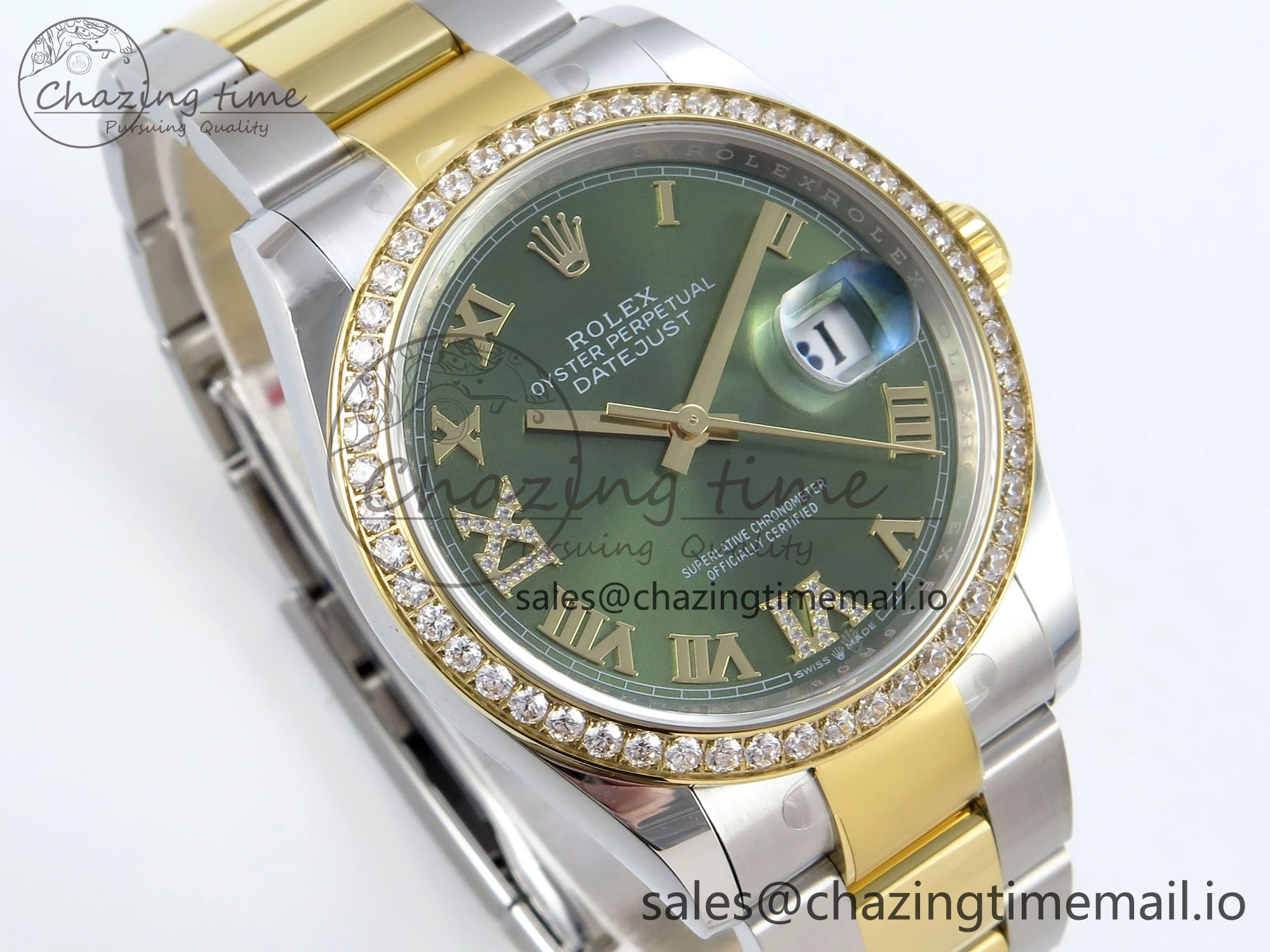DateJust 36 126283RBR EWEF Best Edition Green Roman Diamonds Dial on SS YG Oyster Bracelet A3235