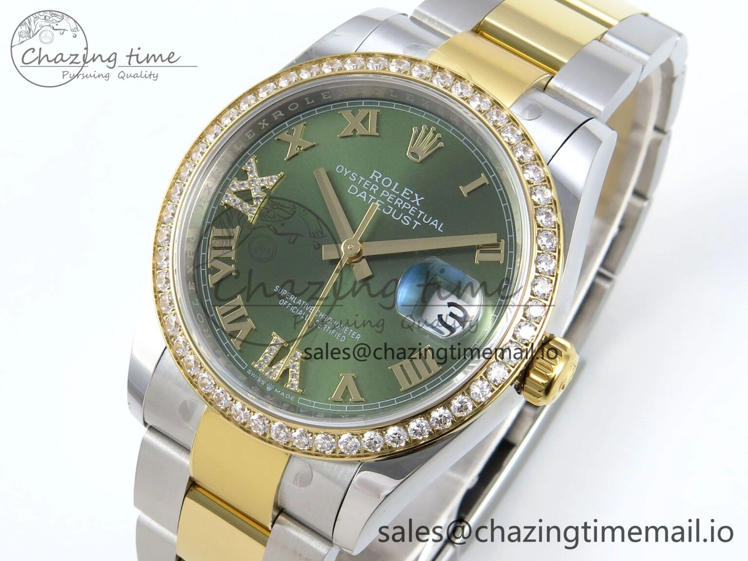 DateJust 36 126283RBR EWEF Best Edition Green Roman Diamonds Dial on SS YG Oyster Bracelet A3235