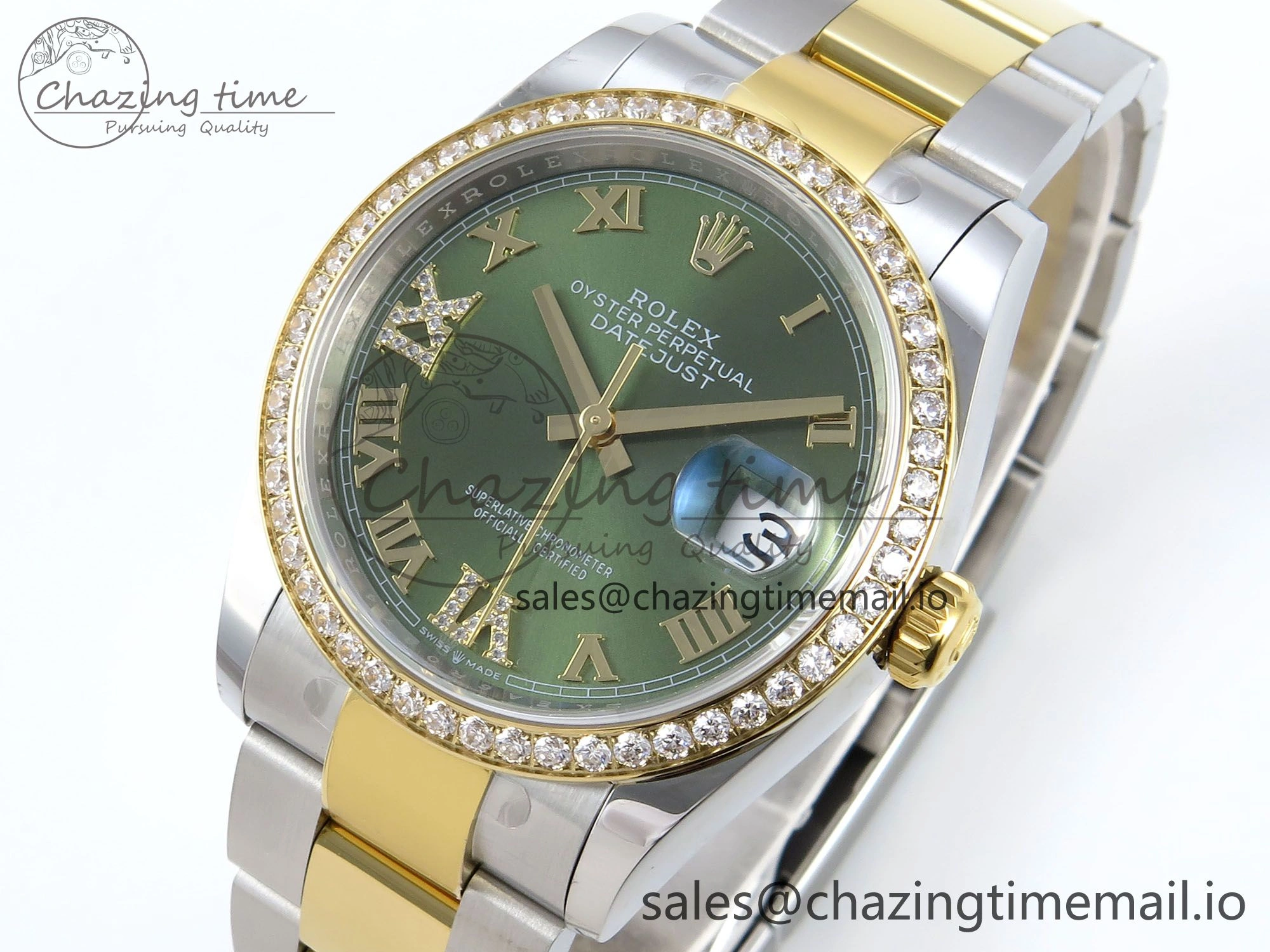 DateJust 36 126283RBR EWEF Best Edition Green Roman Diamonds Dial on SS YG Oyster Bracelet A3235