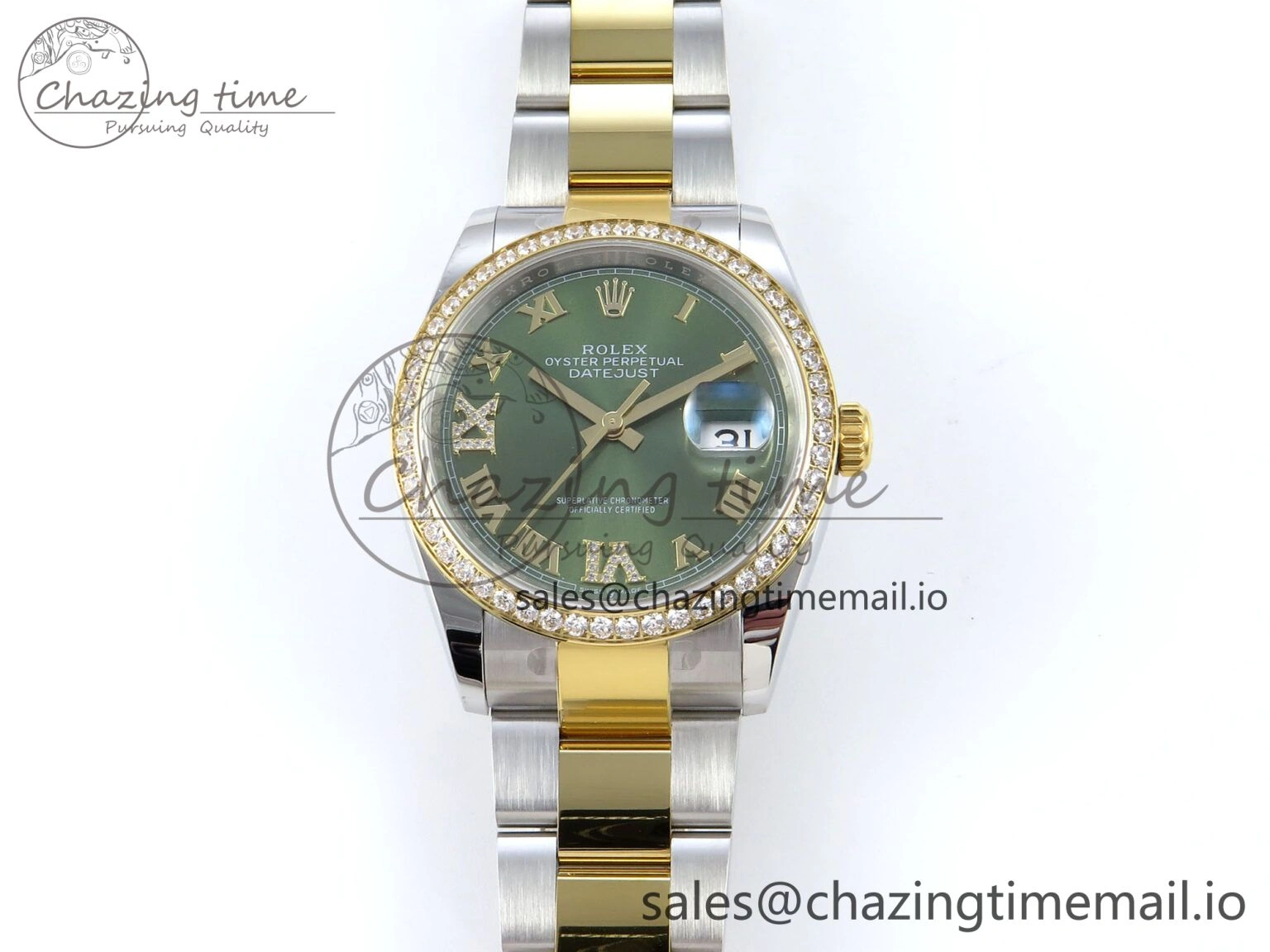 DateJust 36 126283RBR EWEF Best Edition Green Roman Diamonds Dial on SS YG Oyster Bracelet A3235