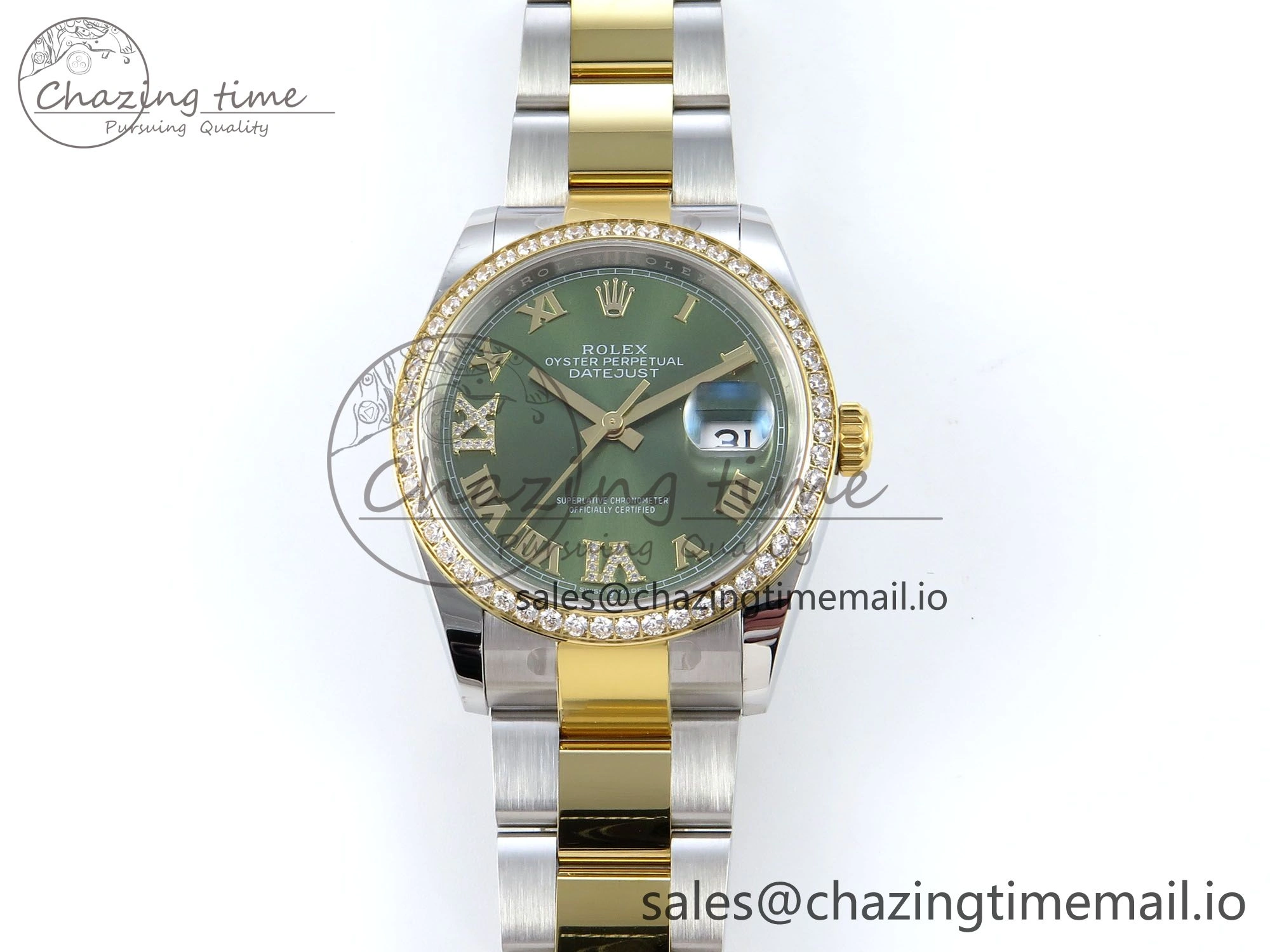 DateJust 36 126283RBR EWEF Best Edition Green Roman Diamonds Dial on SS YG Oyster Bracelet A3235