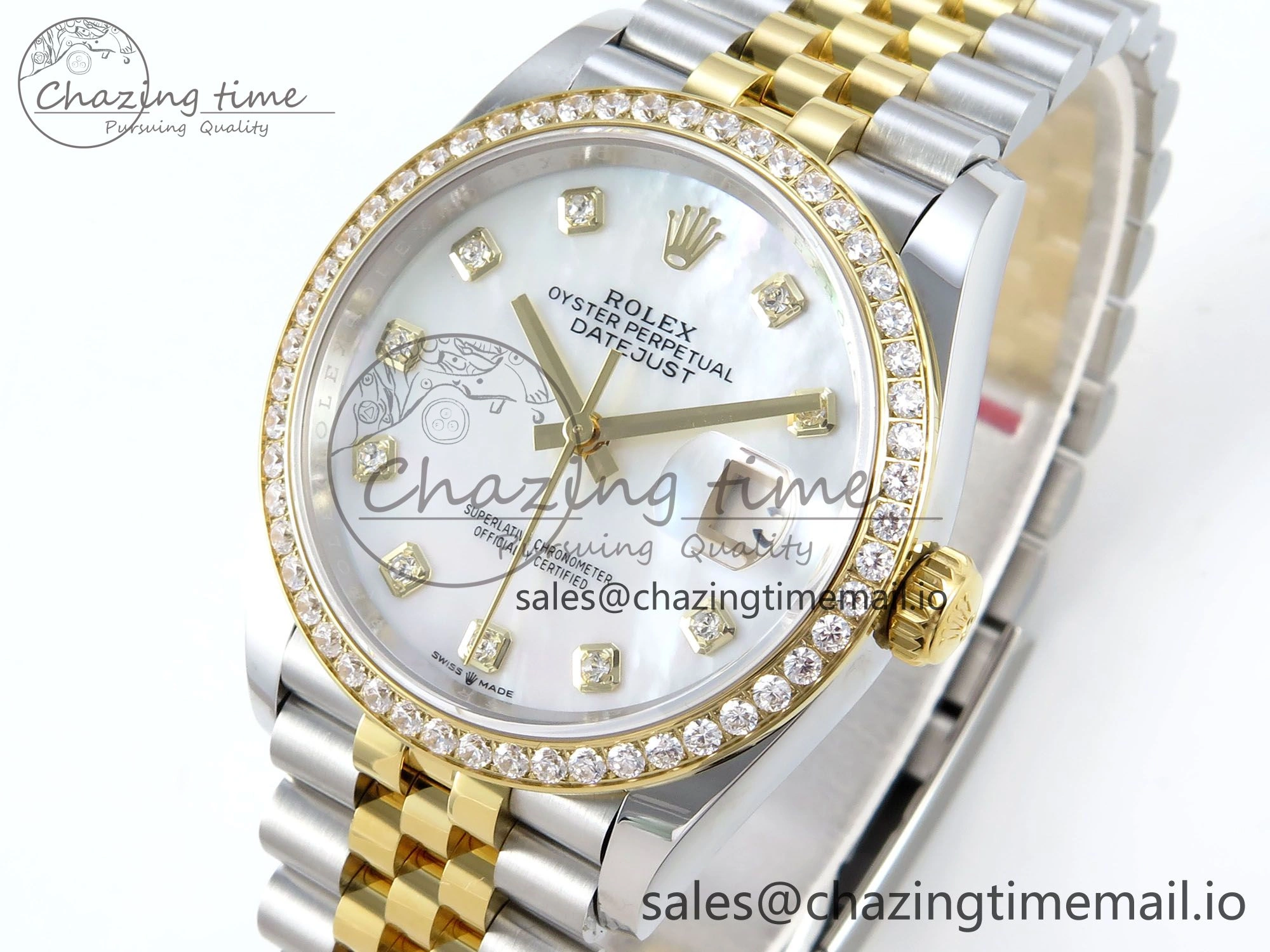DateJust 36 126283RBR EWEF Best Edition White MOP Diamonds Dial on SS YG Jubilee Bracelet A3235