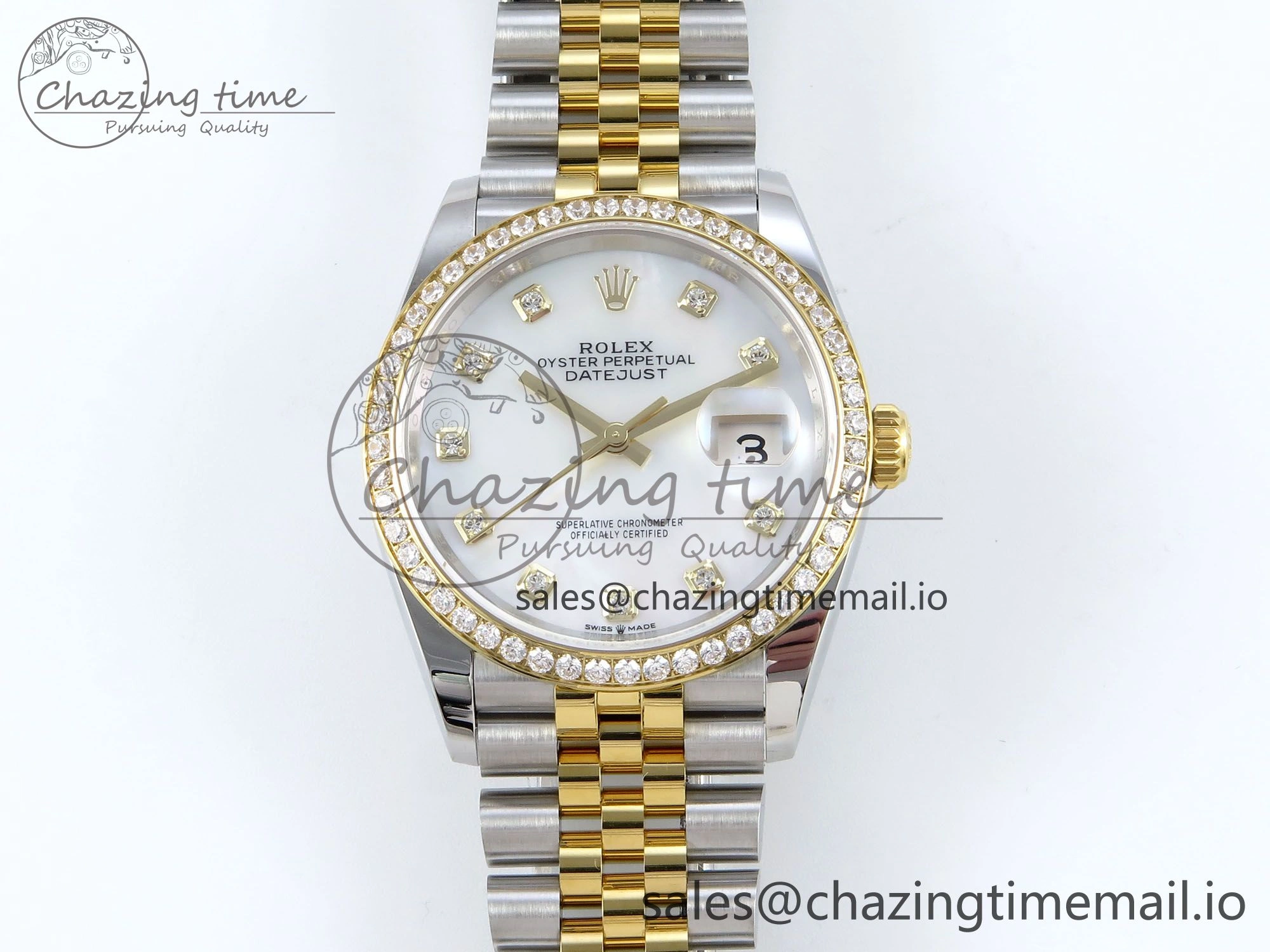 DateJust 36 126283RBR EWEF Best Edition White MOP Diamonds Dial on SS YG Jubilee Bracelet A3235