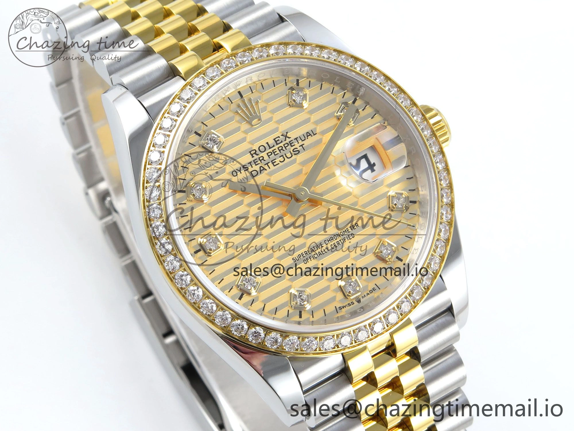 DateJust 36 126283RBR EWEF Best Edition YG Textured Diamonds Dial on SS YG Jubilee Bracelet A3235