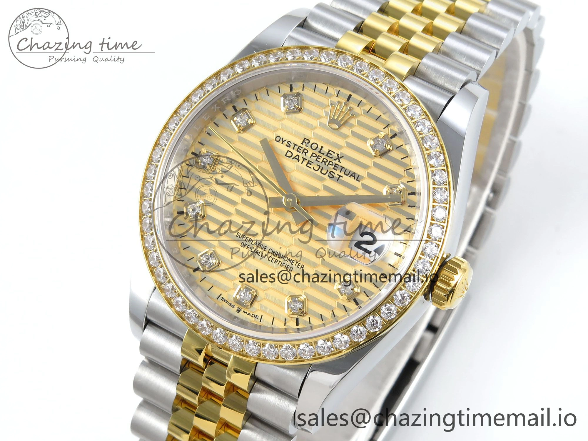 DateJust 36 126283RBR EWEF Best Edition YG Textured Diamonds Dial on SS YG Jubilee Bracelet A3235