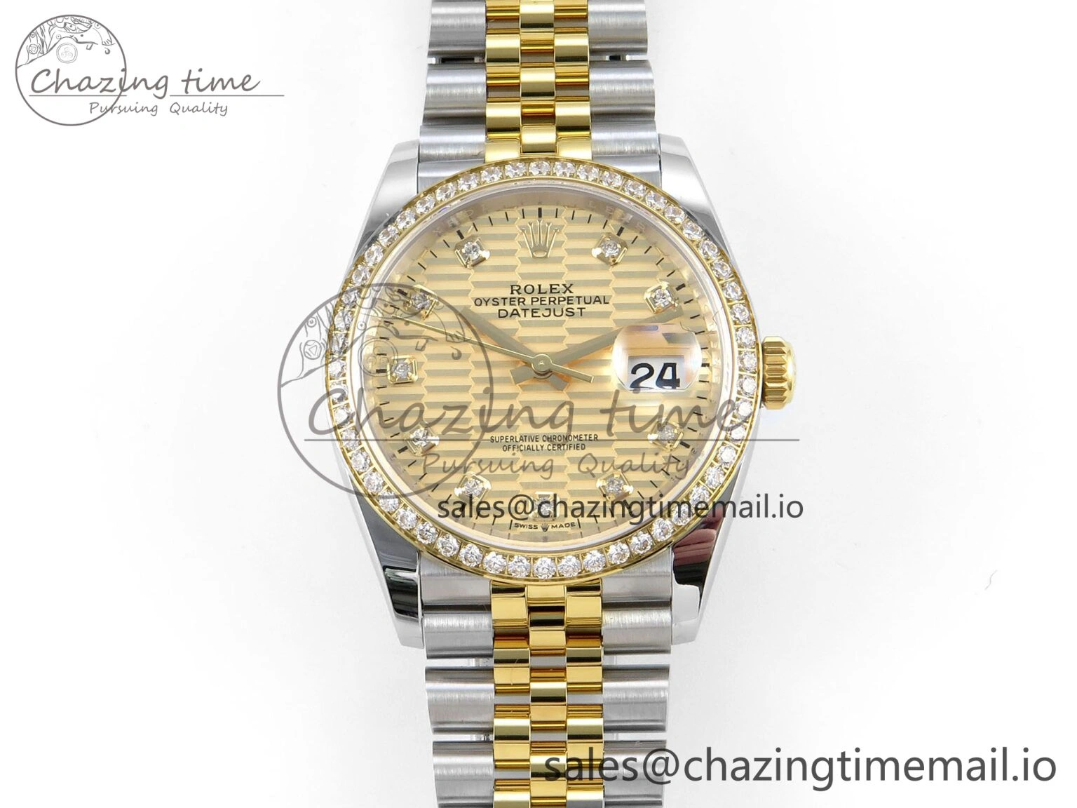DateJust 36 126283RBR EWEF Best Edition YG Textured Diamonds Dial on SS YG Jubilee Bracelet A3235