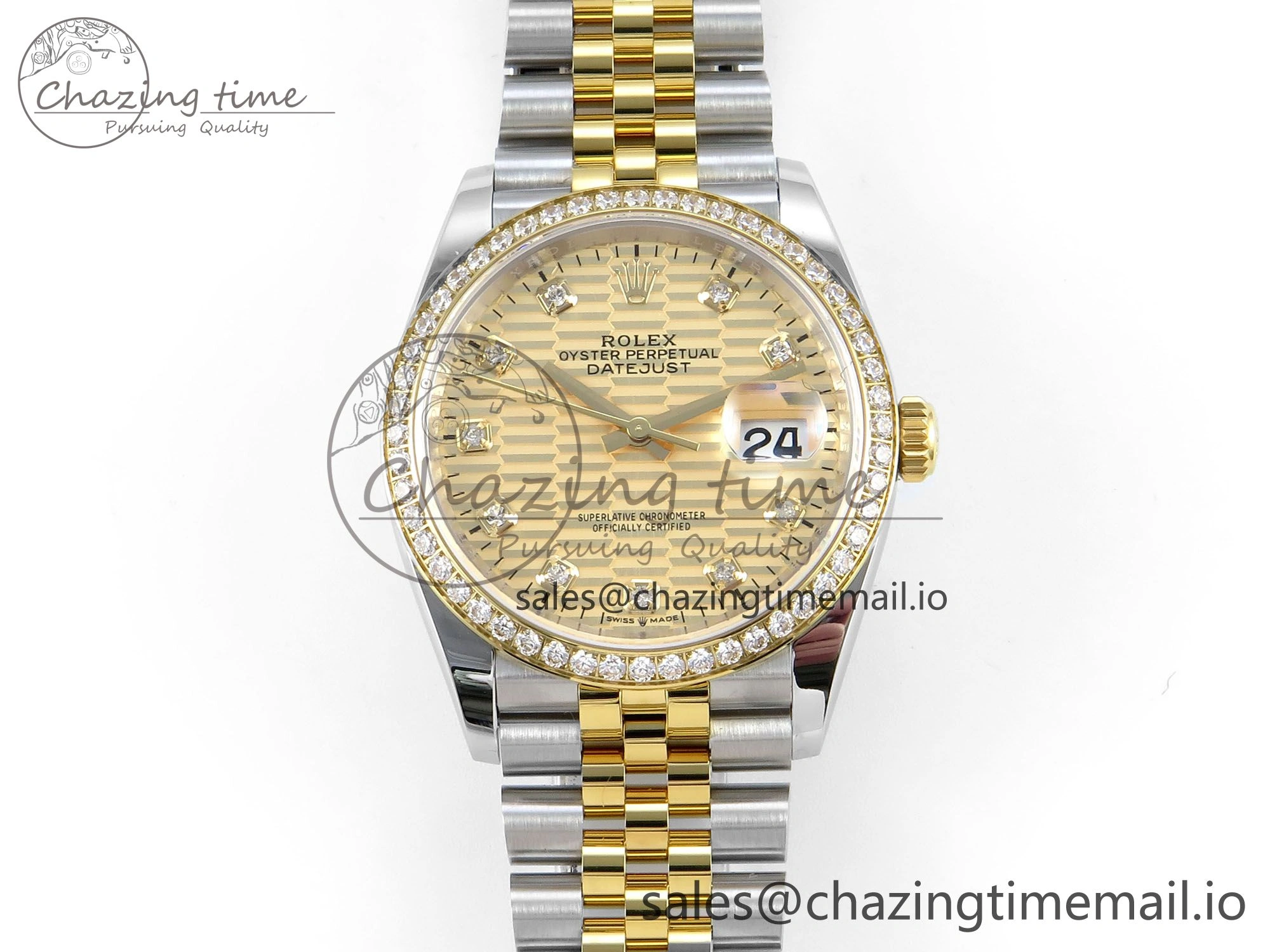 DateJust 36 126283RBR EWEF Best Edition YG Textured Diamonds Dial on SS YG Jubilee Bracelet A3235