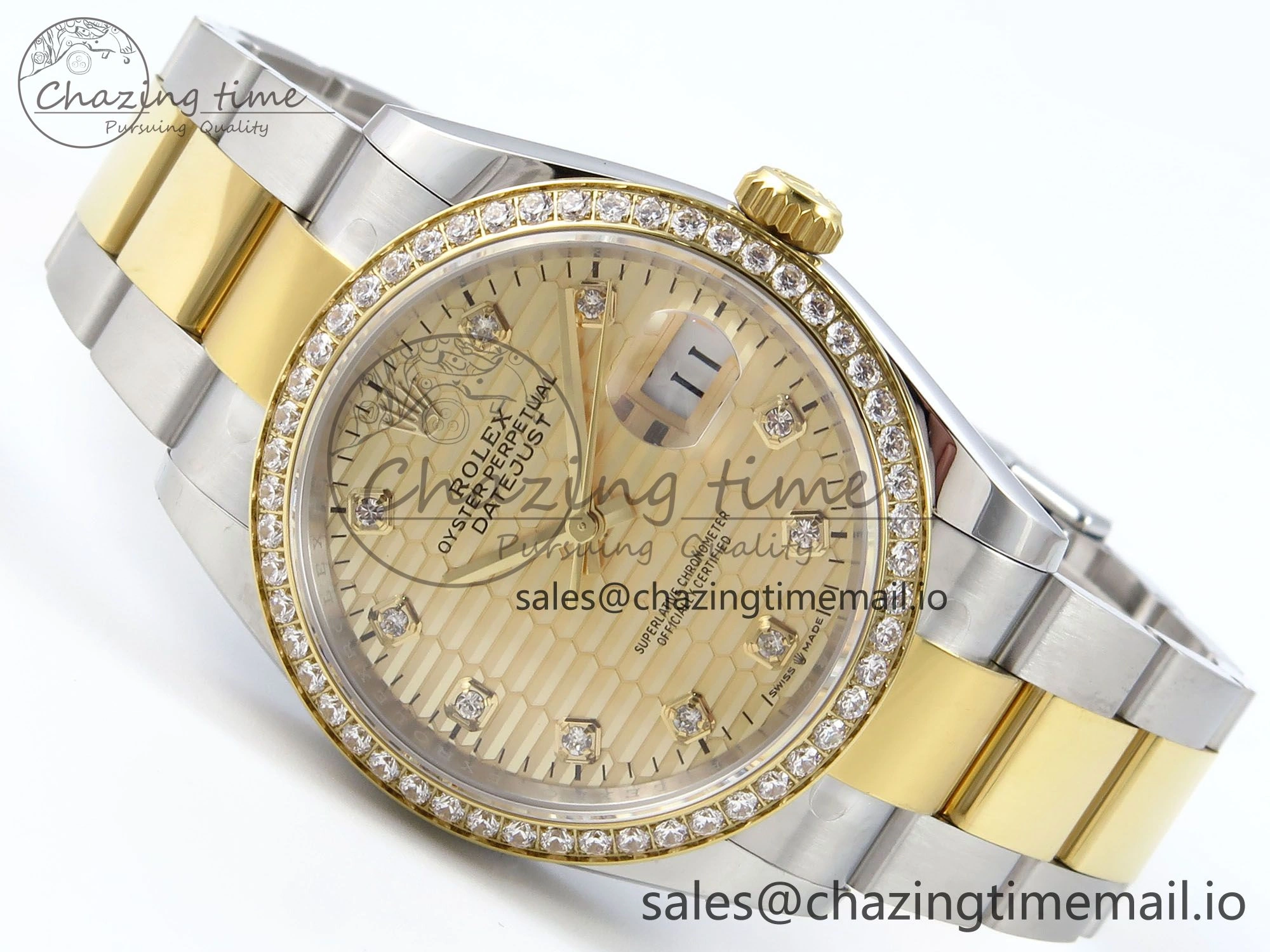 DateJust 36 126283RBR EWEF Best Edition YG Textured Diamonds Dial on SS YG Oyster Bracelet A3235