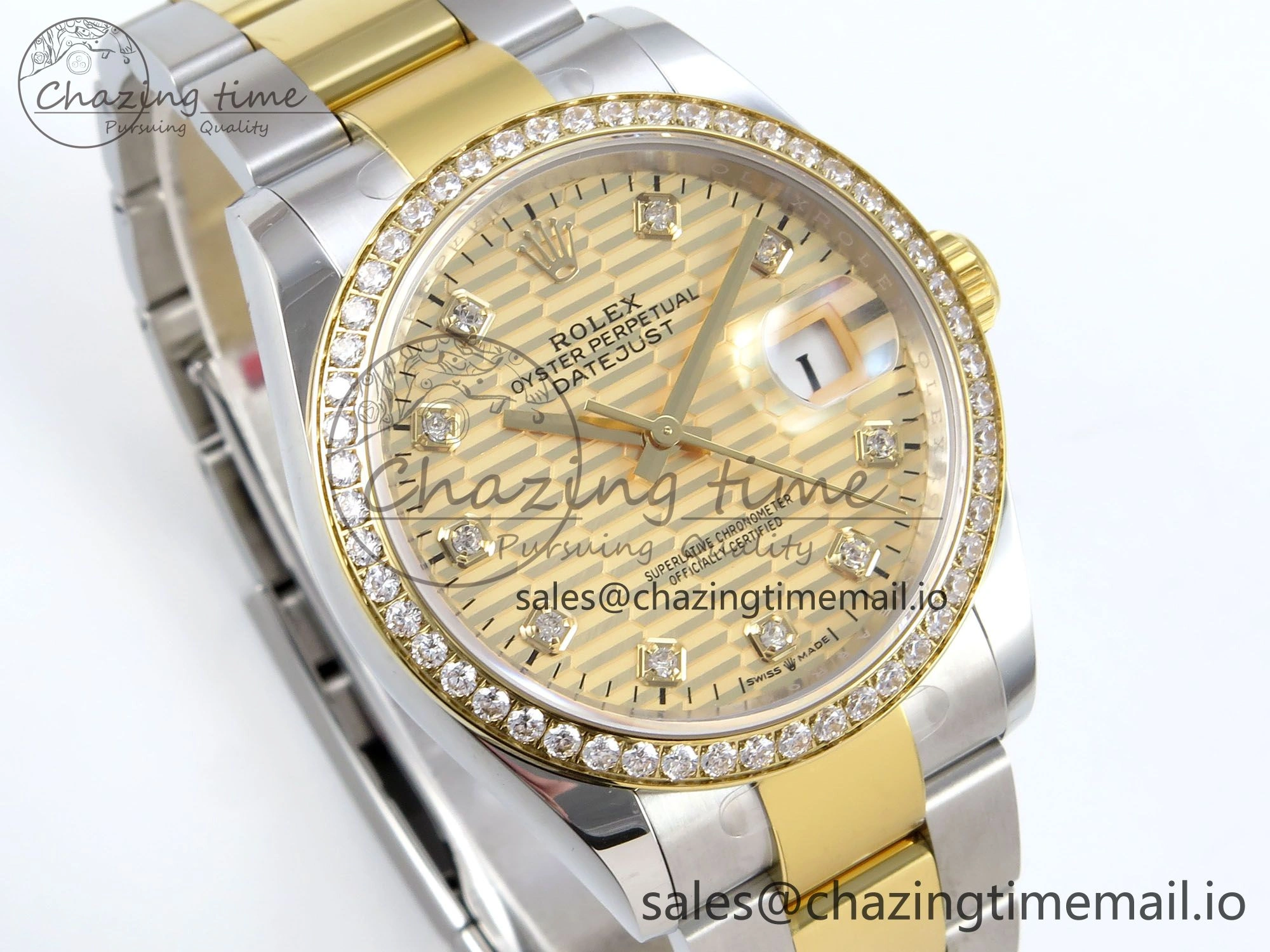 DateJust 36 126283RBR EWEF Best Edition YG Textured Diamonds Dial on SS YG Oyster Bracelet A3235