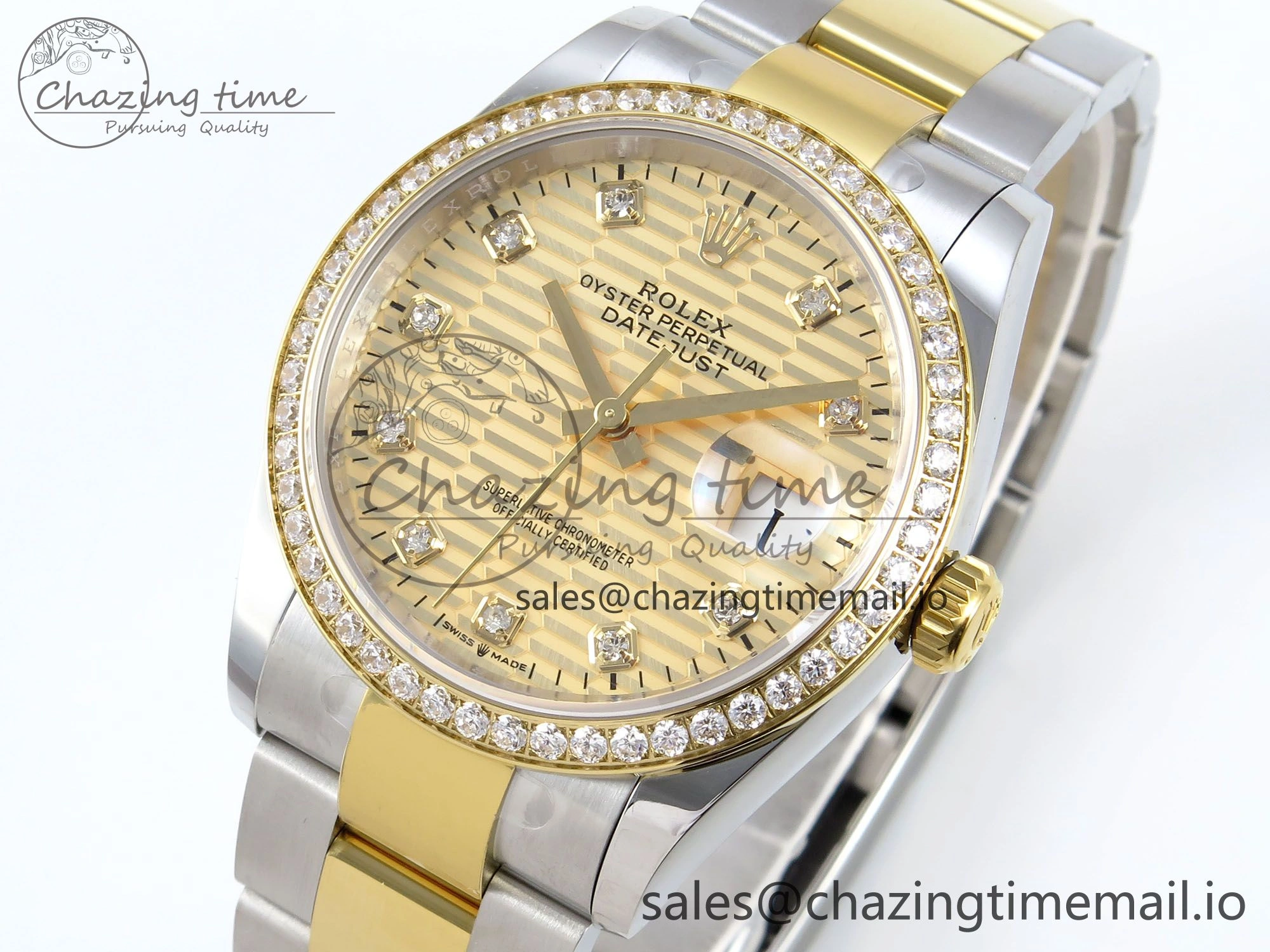 DateJust 36 126283RBR EWEF Best Edition YG Textured Diamonds Dial on SS YG Oyster Bracelet A3235