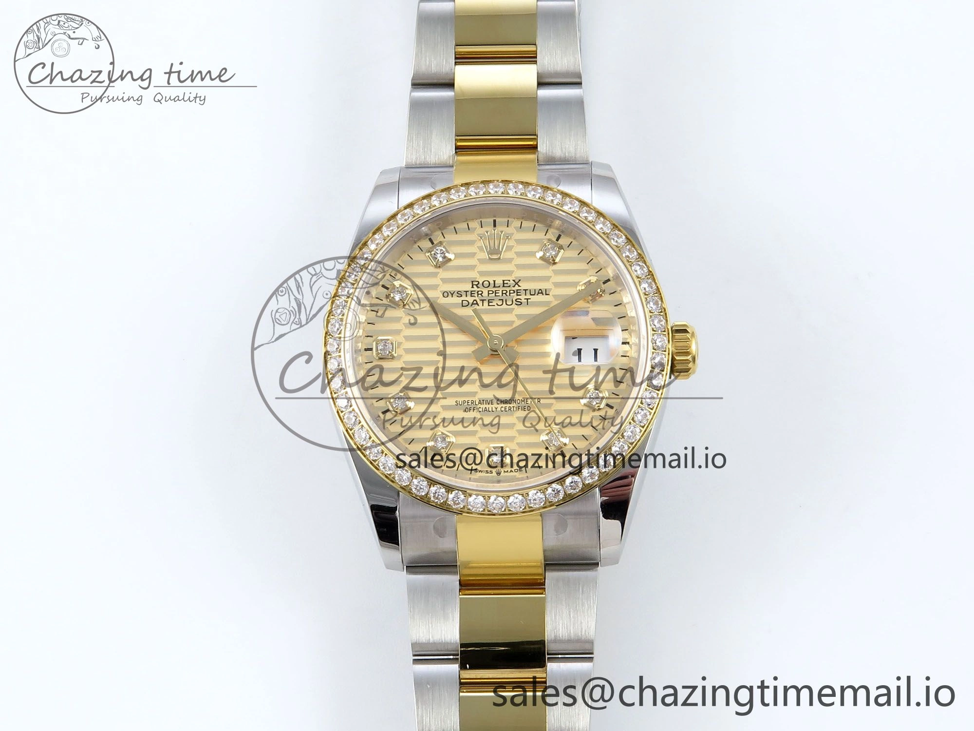 DateJust 36 126283RBR EWEF Best Edition YG Textured Diamonds Dial on SS YG Oyster Bracelet A3235