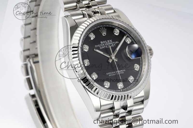DateJust 36 DIWF 1:1 Best Edition 904L Steel Black Diamonds Dial on Jubilee Bracelet SA3235