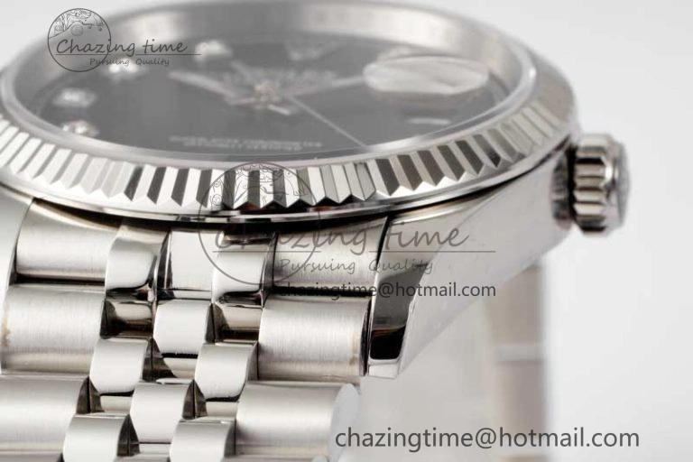 DateJust 36 DIWF 1:1 Best Edition 904L Steel Black Diamonds Dial on Jubilee Bracelet SA3235
