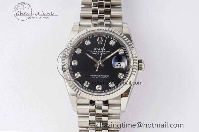 DateJust 36 DIWF 1:1 Best Edition 904L Steel Black Diamonds Dial on Jubilee Bracelet SA3235