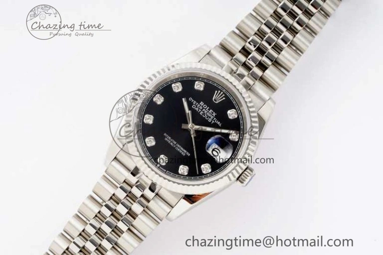 DateJust 36 DIWF 1:1 Best Edition 904L Steel Black Diamonds Dial on Jubilee Bracelet SA3235