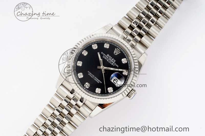 DateJust 36 DIWF 1:1 Best Edition 904L Steel Black Diamonds Dial on Jubilee Bracelet SA3235