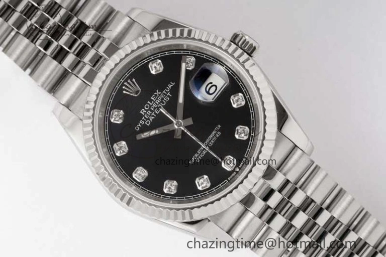 DateJust 36 DIWF 1:1 Best Edition 904L Steel Black Diamonds Dial on Jubilee Bracelet SA3235