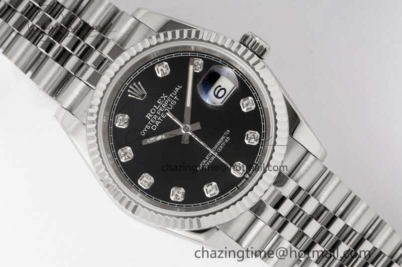 DateJust 36 DIWF 1:1 Best Edition 904L Steel Black Diamonds Dial on Jubilee Bracelet SA3235