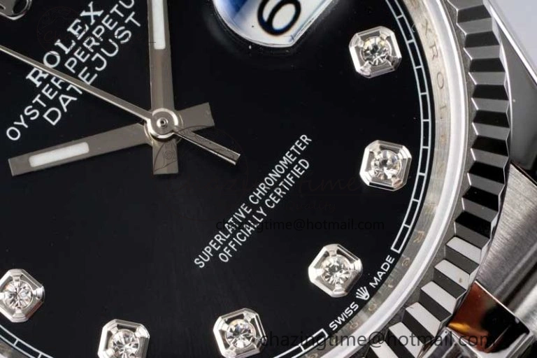 DateJust 36 DIWF 1:1 Best Edition 904L Steel Black Diamonds Dial on Jubilee Bracelet SA3235