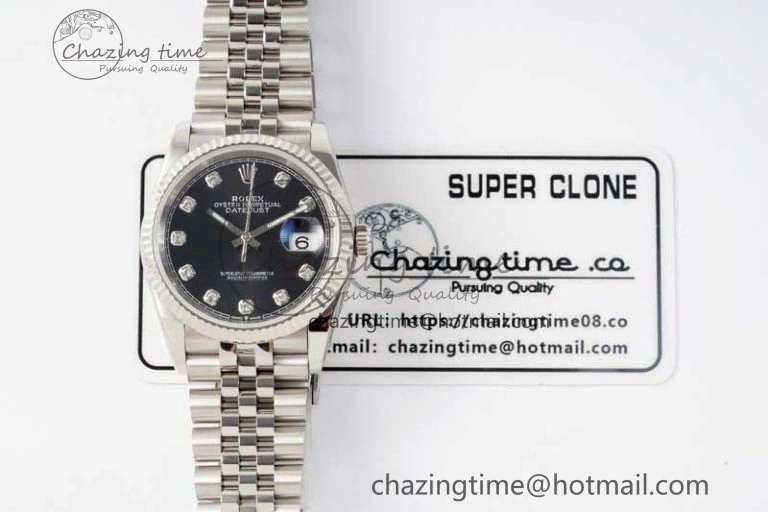 DateJust 36 DIWF 1:1 Best Edition 904L Steel Black Diamonds Dial on Jubilee Bracelet SA3235