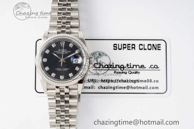 DateJust 36 DIWF 1:1 Best Edition 904L Steel Black Diamonds Dial on Jubilee Bracelet SA3235