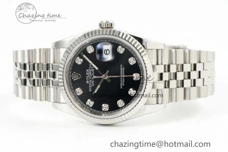 DateJust 36 DIWF 1:1 Best Edition 904L Steel Black Diamonds Dial on Jubilee Bracelet SA3235