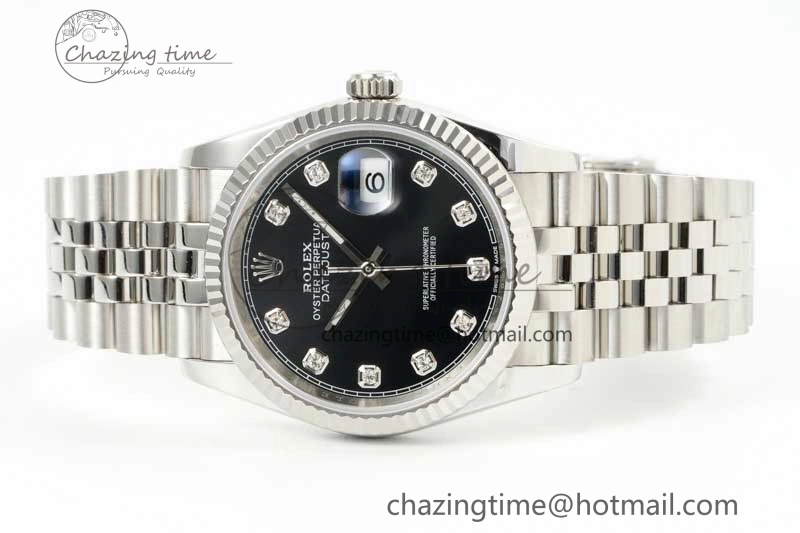 DateJust 36 DIWF 1:1 Best Edition 904L Steel Black Diamonds Dial on Jubilee Bracelet SA3235