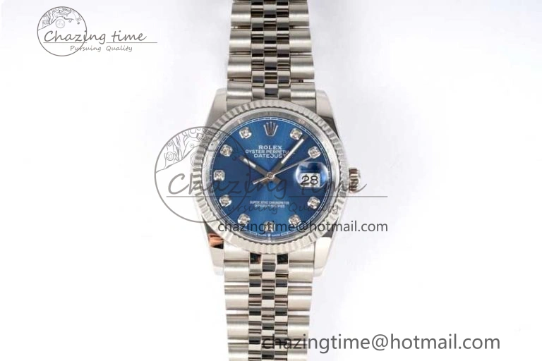 DateJust 36 DIWF 1:1 Best Edition 904L Steel Blue Diamonds Dial on Jubilee Bracelet SA3235