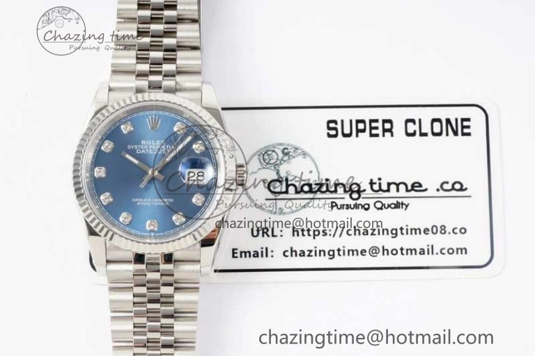 DateJust 36 DIWF 1:1 Best Edition 904L Steel Blue Diamonds Dial on Jubilee Bracelet SA3235