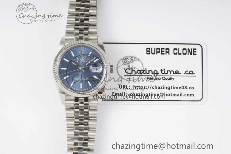 DateJust 36 DIWF 1:1 Best Edition 904L Steel Blue Stick Dial on Jubilee Bracelet SA3235