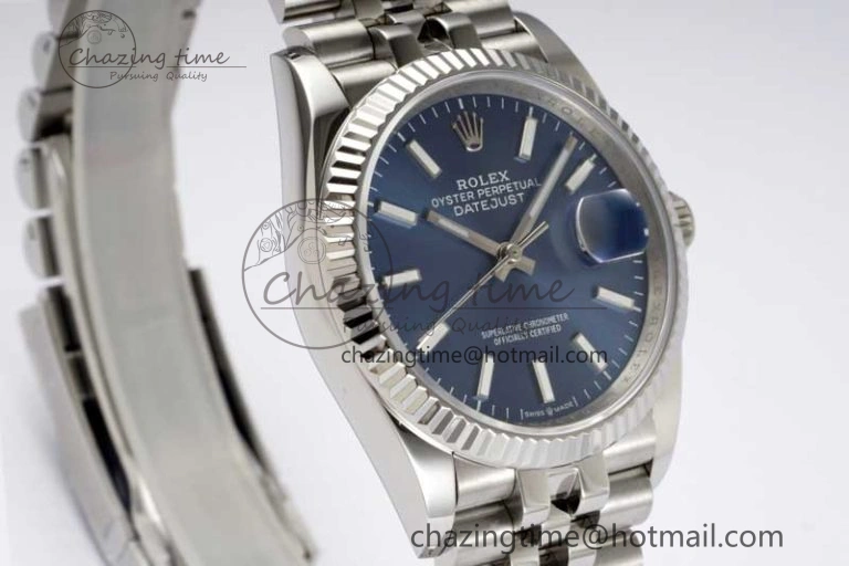 DateJust 36 DIWF 1:1 Best Edition 904L Steel Blue Stick Dial on Jubilee Bracelet SA3235