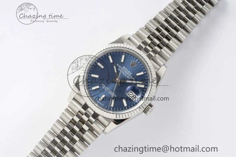 DateJust 36 DIWF 1:1 Best Edition 904L Steel Blue Stick Dial on Jubilee Bracelet SA3235