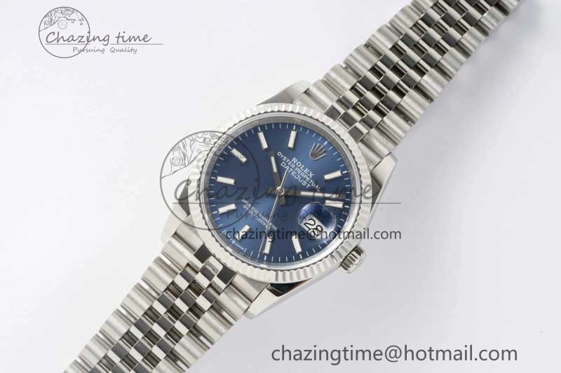DateJust 36 DIWF 1:1 Best Edition 904L Steel Blue Stick Dial on Jubilee Bracelet SA3235