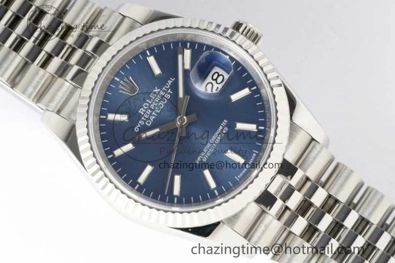 DateJust 36 DIWF 1:1 Best Edition 904L Steel Blue Stick Dial on Jubilee Bracelet SA3235