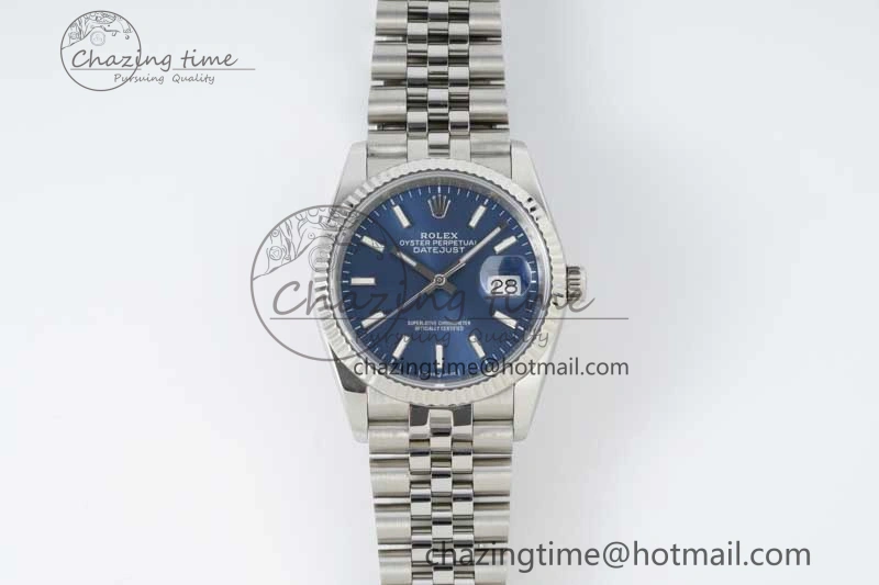 DateJust 36 DIWF 1:1 Best Edition 904L Steel Blue Stick Dial on Jubilee Bracelet SA3235