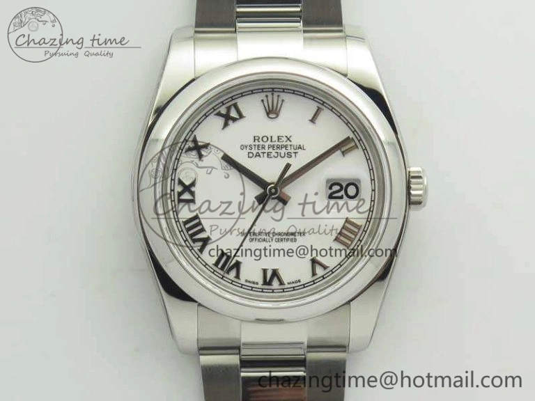 DateJust 36 SS 116200 ARF 1:1 Best Edition White Roman Dial On SS Oyster Bracelet SA3135
