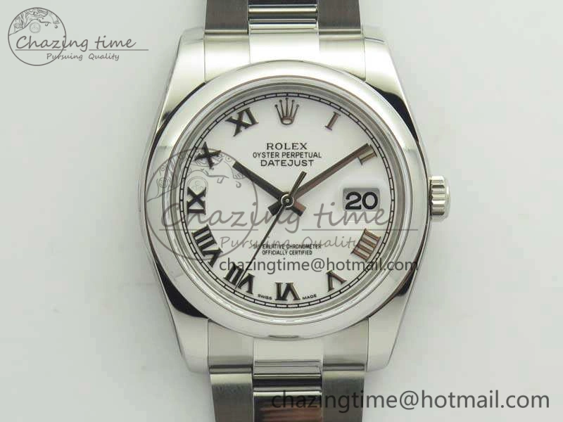 DateJust 36 SS 116200 ARF 1:1 Best Edition White Roman Dial On SS Oyster Bracelet SA3135