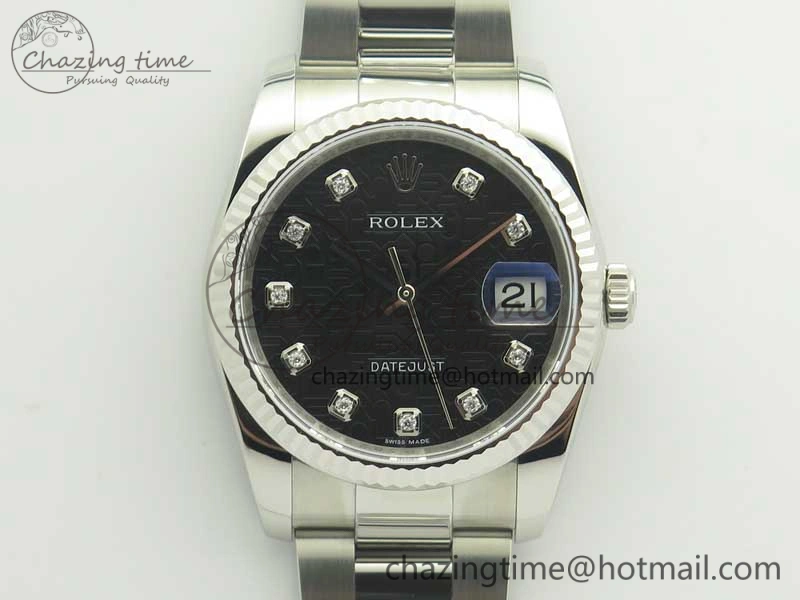 DateJust 36 SS 116200 Fluted Bezel DJF Best Edition Black Com Diam Dial on SS 904L Oyster Bracelet A2824