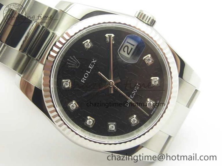 DateJust 36 SS 116200 Fluted Bezel DJF Best Edition Black Com Diam Dial on SS 904L Oyster Bracelet A2824